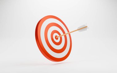 Dartboard 'un beyaz arkaplanda ok ile izole edilişi iş hedefi ve başarı hedef kavramı 3d render.