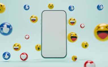 Sosyal medya pazarlama kavramı için sevgi ve duygu simgesine sahip boş akıllı telefon ekranı.