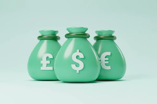 Three Green Dollar Money Bags Financial Saving Dividend Deposit Concept — Fotografia de Stock