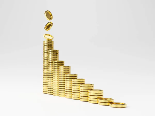 Isolation Increasing Golden Coin Stacking Dropping Growth Saving Business Investment — 图库照片