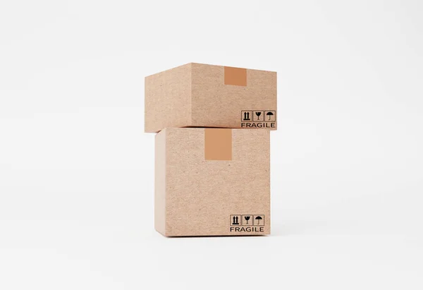 Isolation Realistic Paper Carton Boxes Stacking White Background Shipping Delivery — 图库照片