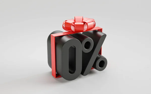 Black Zero Percentage Red Bow Ribbon Special Promotion Offer Shopping — Stock Photo, Image