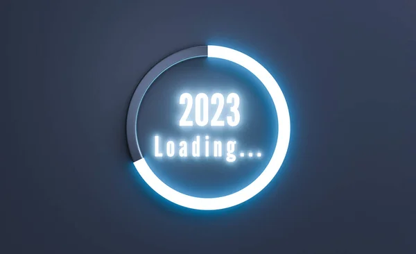 Geri sayım ve hazırlık için daire indirme bilgisiyle 2023 Mutlu Noeller ve 3D çizim ve teknoloji ile yeni yıl konsepti .