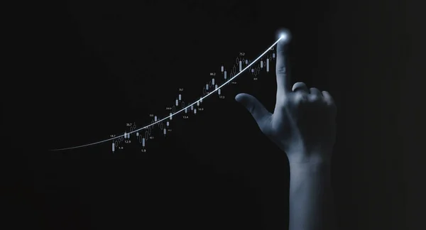 Businessman Hand Writing Stock Market Graph Chart Gain Profit Business — Stock fotografie