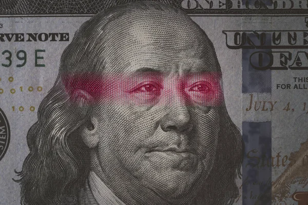 Olho Mao Tse Tung Entrada Notas Yuan Rosto Benjamin Franklin — Fotografia de Stock