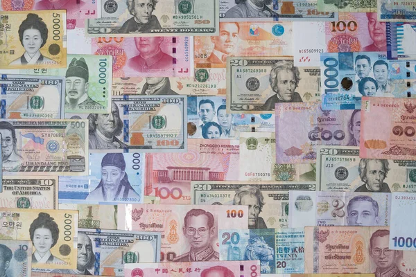 Fechamento Nota Variedade Todo Mundo Incluem Dólar Yuan Baht Peso — Fotografia de Stock