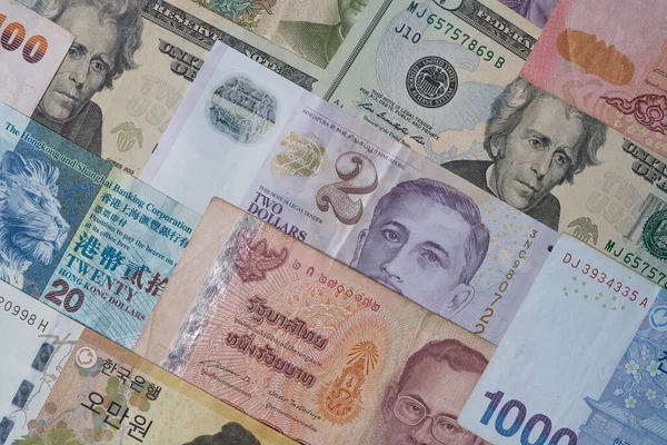 Fechamento Nota Variedade Todo Mundo Incluem Dólar Yuan Baht Peso — Fotografia de Stock