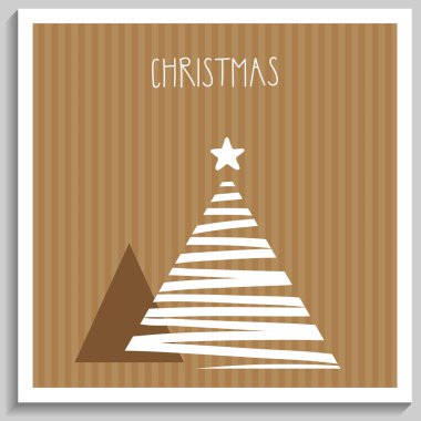 Noel kartı, davetiye. Beyaz Noel ağacı el sanatları arka planı ve metin Noel 'i.