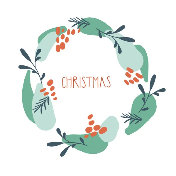 Noel ve Yeni Yıl çelengi, el yazısıyla çizilmiş Noel, Hapy New Year. Çam çelengi. Dekoratif öge.