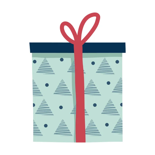 Blå födelsedag eller jul och nyår presentförpackning, present. platt stil. Röd båge — Stock vektor