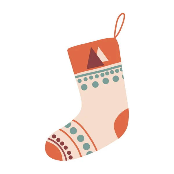 Chaussette de Noël en terre cuite ou bas de pin. Élément décoratif traditionnel. Bas et chaussettes de vacances ornées — Image vectorielle