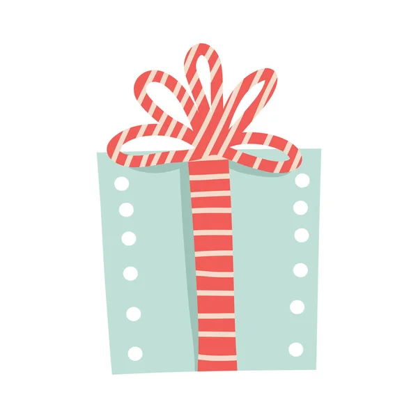 Caja de regalo azul cumpleaños o Navidad y Año Nuevo, regalo con lazo rojo. estilo plano — Vector de stock