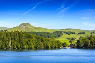 Landscape of Lake Pavin in Auvergne during a beautiful day, France clipart