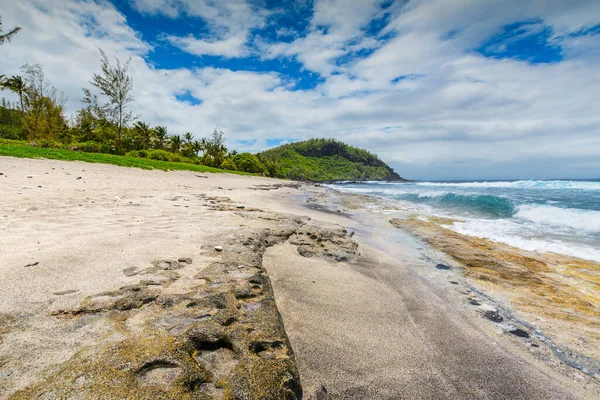 Sunny Day Rocks Waves Sand Grande Anse Beach Reunion Island — Stock Photo, Image