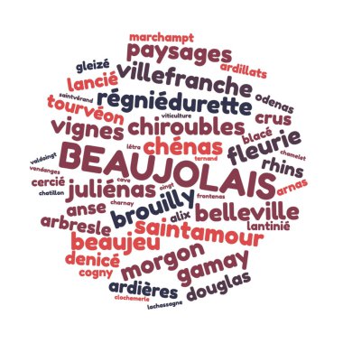 Beaujolais kelime bulut vektör çizimi Fransızca dilinde