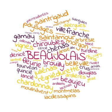 Beaujolais kelime bulut vektör çizimi Fransızca dilinde