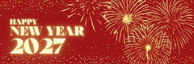 Mutlu yıllar 2027 Havai fişeklerle parıldayan illüstrasyon