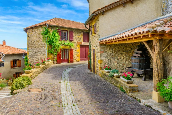 Street Medieval Village Ternand France Sunny Day — Stock Photo, Image