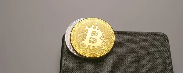 Macro Tiro Uma Moeda Bits Criptomoeda — Fotografia de Stock