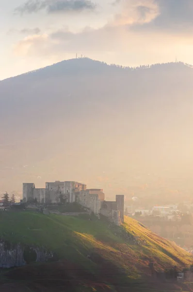 Medieval Castle Green Hill Mount Vulture Background Melfi Basilicata Italy — Stock Photo, Image