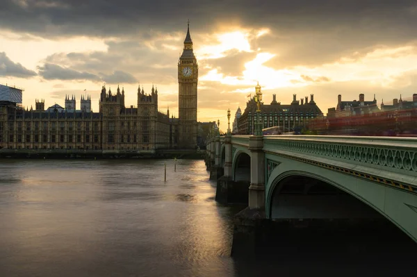 View on old London City centre over river Thames at sunset, London, United Kingdom