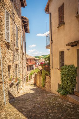 View of small alley in Castell'Arquato in a sunny day, Piacenza, Italy
