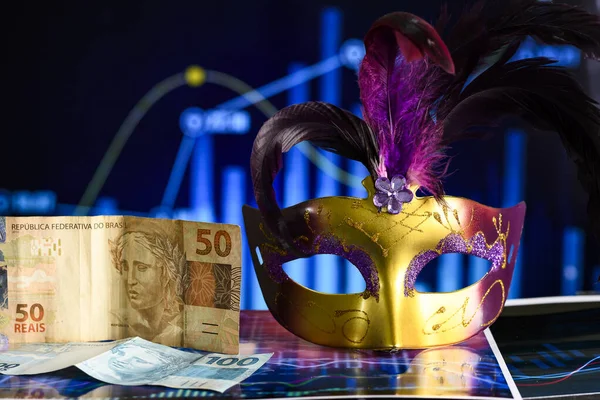 Бразильские Банкноты 100 Реалов Графическом Карнавальном Масках Символ Экономики — стоковое фото