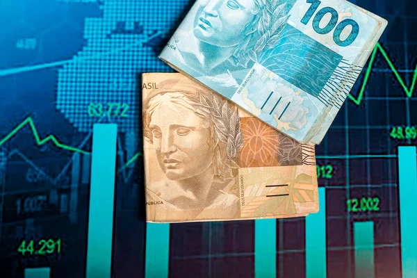 Βραζιλιάνικο Χρήμα Πάνω Από Ένα Διάγραμμα Της Χρηματοπιστωτικής Αγοράς Έννοια — Φωτογραφία Αρχείου