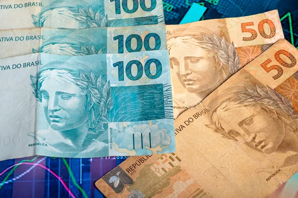 Dinero Brasileño Sobre Gráfico Del Mercado Financiero Concepto Economía — Foto de Stock