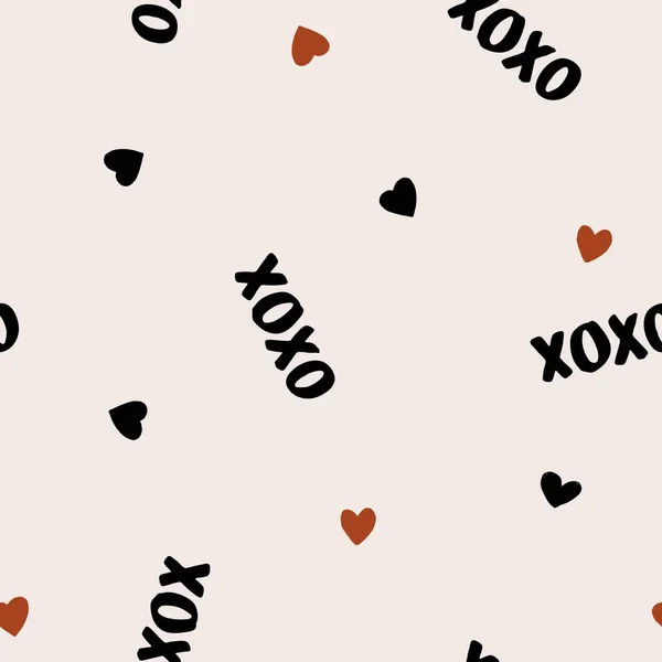 Hand Drawn Seamless Vector Pattern Xoxo Lettering Endless Romantic Background — Διανυσματικό Αρχείο