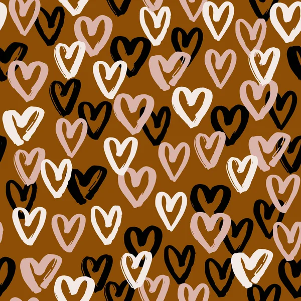 Grunge Romantisches Nahtloses Muster Mit Handgezeichneten Herzen Endloser Hintergrund Für — Stockvektor