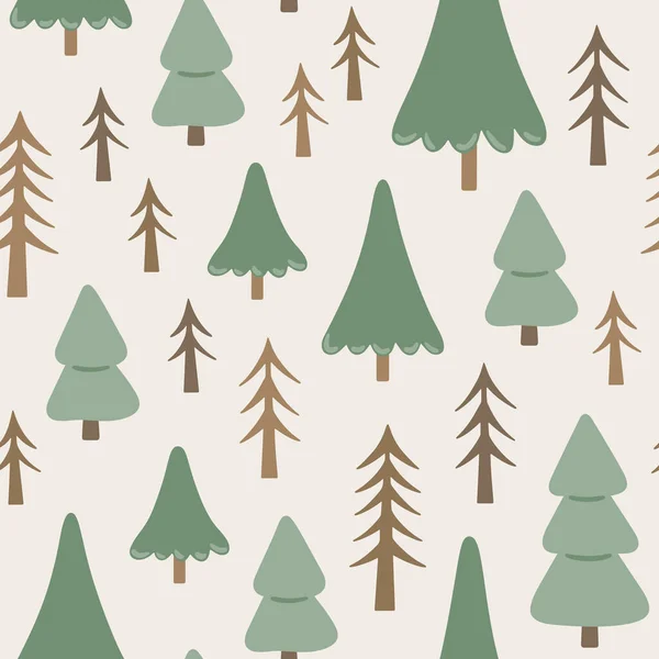 Forest Seamless Pattern Hand Drawn Vector Background Pine Trees Cute — Wektor stockowy