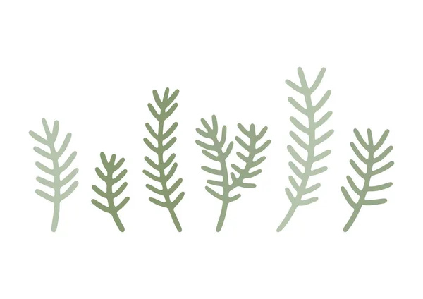 Hand Drawn Cartoon Forest Greenery Cute Floral Elements Isolated White — Vector de stock