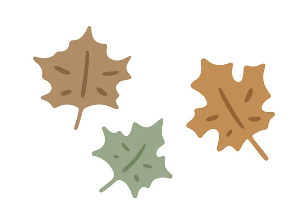 Hand Drawn Cartoon Forest Maple Leaves Cute Botanicals Isolated White — Stockvektor