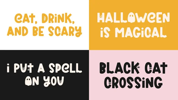 Jolies Phrases Halloween Avec Fantôme Araignée Toile Araignée Cartes Vœux — Image vectorielle