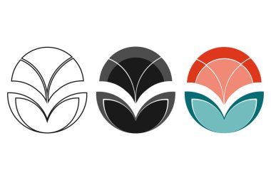 Çiçek simgesi seti. Üç geometrik vektör çizimi, düz, renkli logo tasarımı. Beyaz arkaplan
