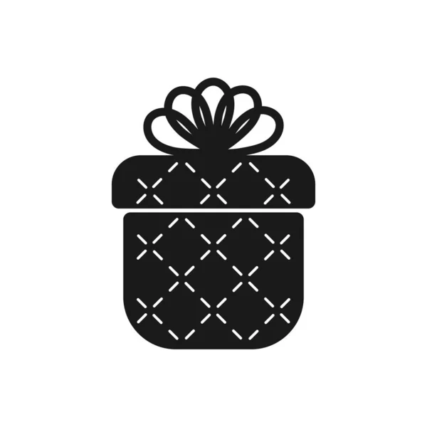 Regalo, icono de caja de regalo. Diseño plano. Relleno negro, diseño diagonal decorativo, lazo. Vector — Archivo Imágenes Vectoriales