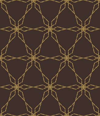Doodle yıldızı kusursuz desen. Çapraz geometrik çizim mürekkep darbesi, ince altın çizgiler. Kahverengi kolay düzenlenebilir renk arkaplanı. Vektör