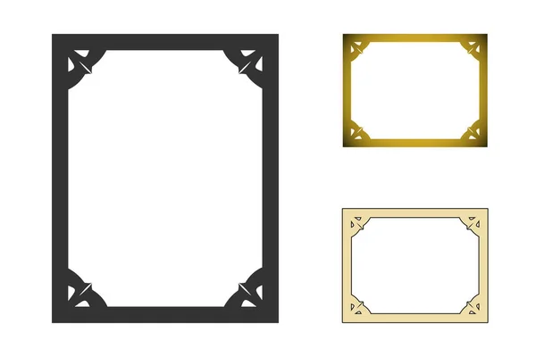 Rahmen dekoratives Set vorhanden. Rechteckformen in Schwarzgold gefüllt, graue Strichfarbe. Weißer Hintergrund. Vektor — Stockvektor