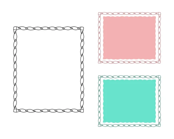 Kettingvorm rand, rechthoek Frames set. Vector. Roze, blauwe, zwarte kleuren — Stockvector