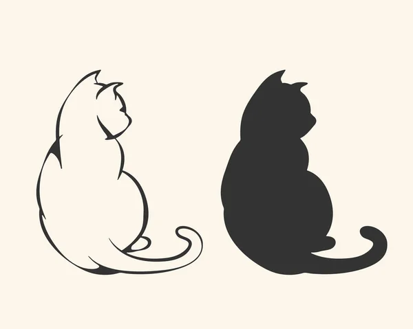 Set di icone per schizzi di gatto. Vettore. Pennellata d'inchiostro disegnata a mano, linea artistica, contorno, stile doodle. Silhouette nera. — Vettoriale Stock