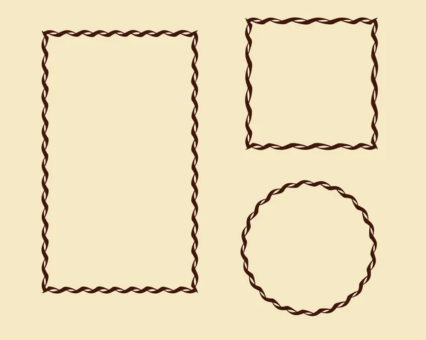 Conjunto de molduras decorativas. Bordas de linha de traço de doodle, elementos isolados, formas de retângulo, círculo, quadrado. Vetor — Vetor de Stock