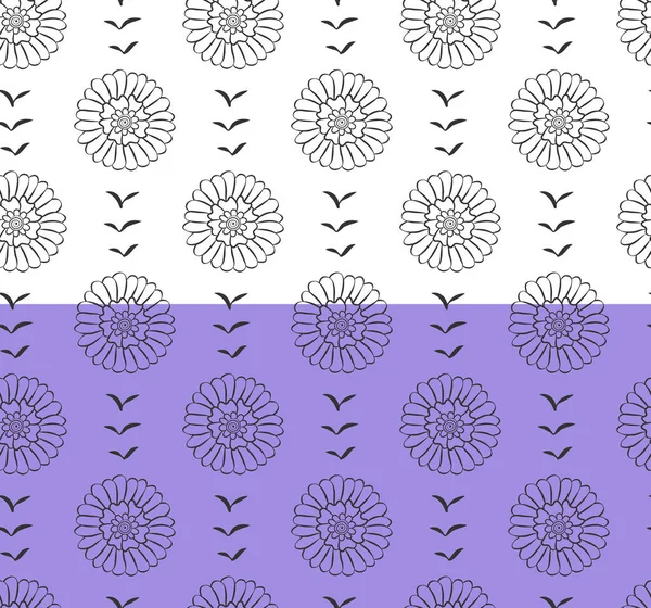Kamille florales nahtloses Muster. Traditioneller indischer mehndi-Stil, Handzeichnung Design, Umriss schwarze Tuscheblume. Vektor — Stockvektor