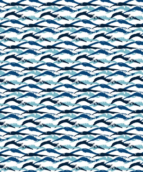 Modèle abstrait d'onde marine sans couture. Conception grunge peinte à la main, conception nautique de l'eau de mer, palette de couleurs marine bleue. fond blanc facile modifiable. Vecteur — Image vectorielle