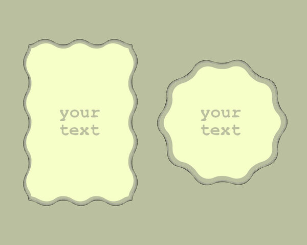 Frames, border Set. Hand drawn ink brush grunge wave lines, black and grey tones colors. Circle wreath, rectangle geometric shapes. Empty frames for text space. Vector