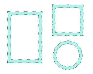 Frames, border Set. Hand drawn paint brush wave line strokes, blue marine tones color. Circle wreath, square, rectangle geometric shapes. Empty frames for text space. Vector