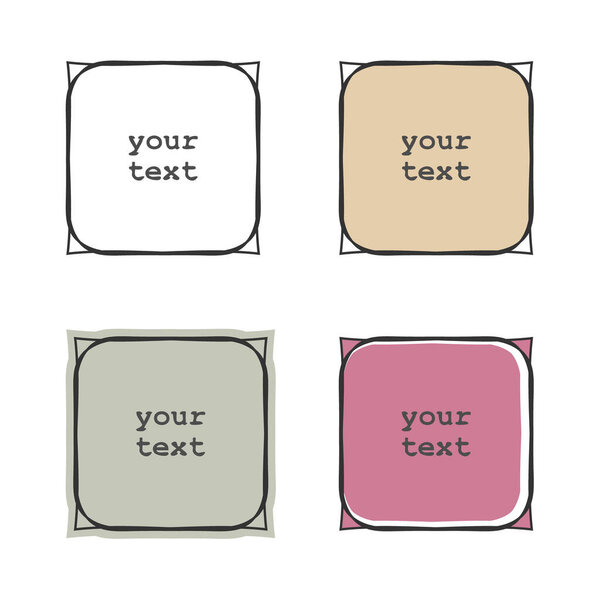 Рамки, квадратная форма, набор каракулей. Ручной рисунок мазка кисти границы коллекции, иллюстрация для визитных карточек, веб-дизайн. Векторная иллюстрация