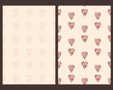 Kalpsiz desenler, iki çizimden oluşan bir koleksiyon. El çizimi karikatür grafik tasarımı, fırça darbesi dekoratif elementler. Pembe tonlar renkler, geometrik şebeke arka planı. Vektör illüstrasyonu