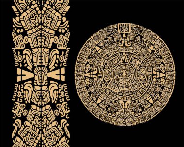 Ancient Mayan calendar. Vector illustration on black background