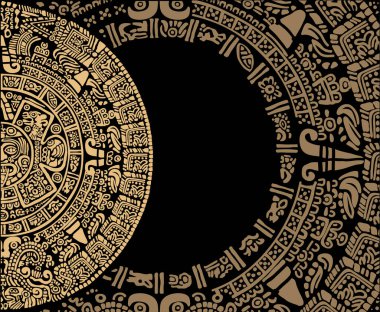Ornament consisting of fragments of the calendar of the ancient peoples of the Maya and Toltecs Abstract frame from ancient mayan symbols. Mayan calendar.Images of characters of ancient American Indians.